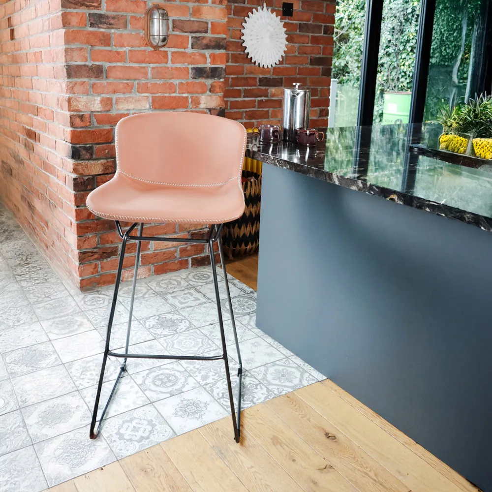 Retro Bar Stool Set of 2 with Sleigh Legs - Tan, PU Leather