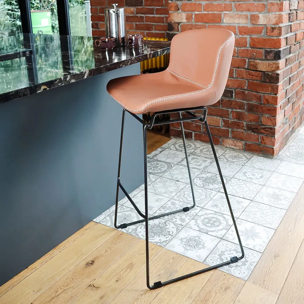Retro Bar Stool Set of 2 with Sleigh Legs - Tan, PU Leather