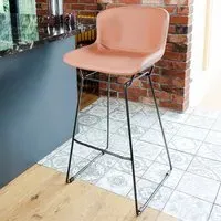 Retro Bar Stool Set of 2 with Sleigh Legs - Tan, PU Leather