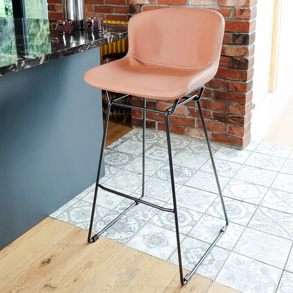 Retro Bar Stool Set of 2 with Sleigh Legs - Tan, PU Leather