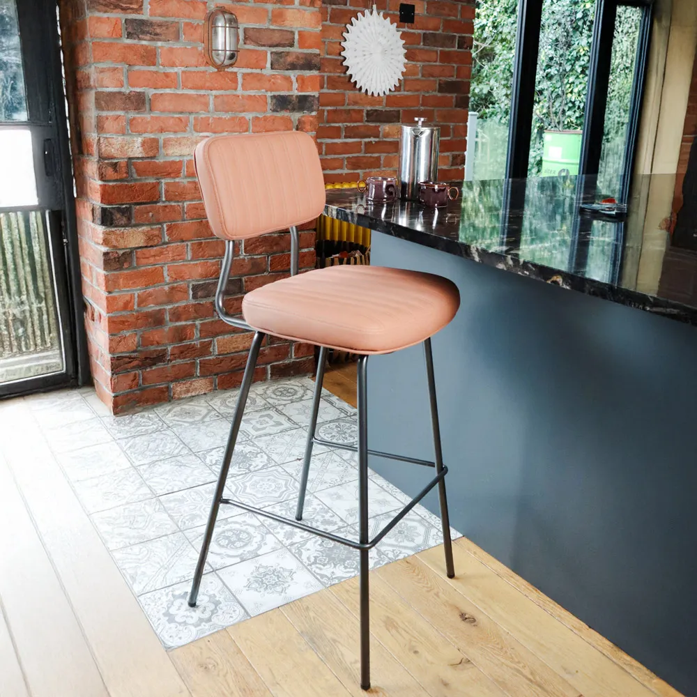 Retro Bar Stool Set of 2 with Steel Frame - Tan, PU Leather