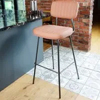 Retro Bar Stool Set of 2 with Steel Frame - Tan, PU Leather