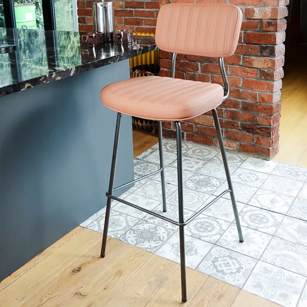 Retro Bar Stool Set of 2 with Steel Frame - Tan, PU Leather image