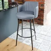 Retro Swivel Bar Stool with Footrest Set of 2 - Grey, PU Leather