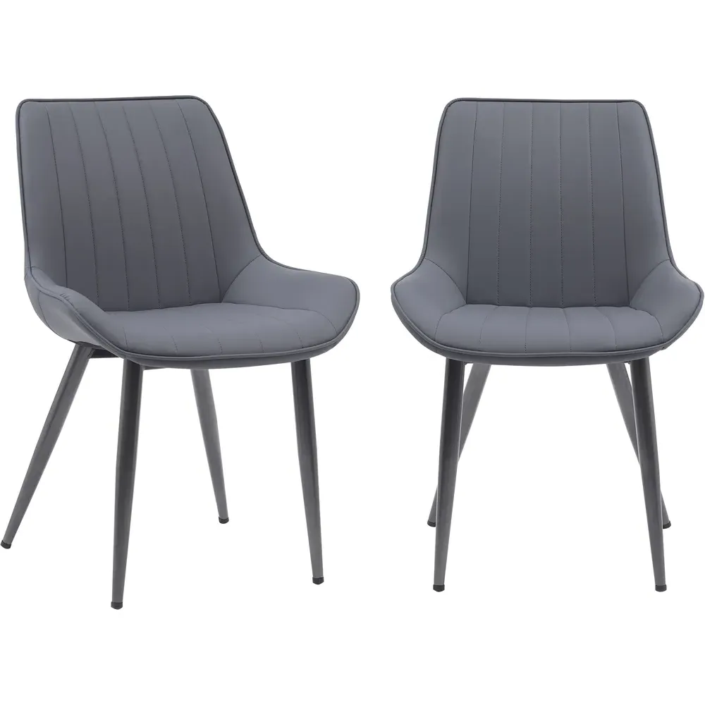 Set of 2 Bucket Style Dining Chairs - Grey, Fabric