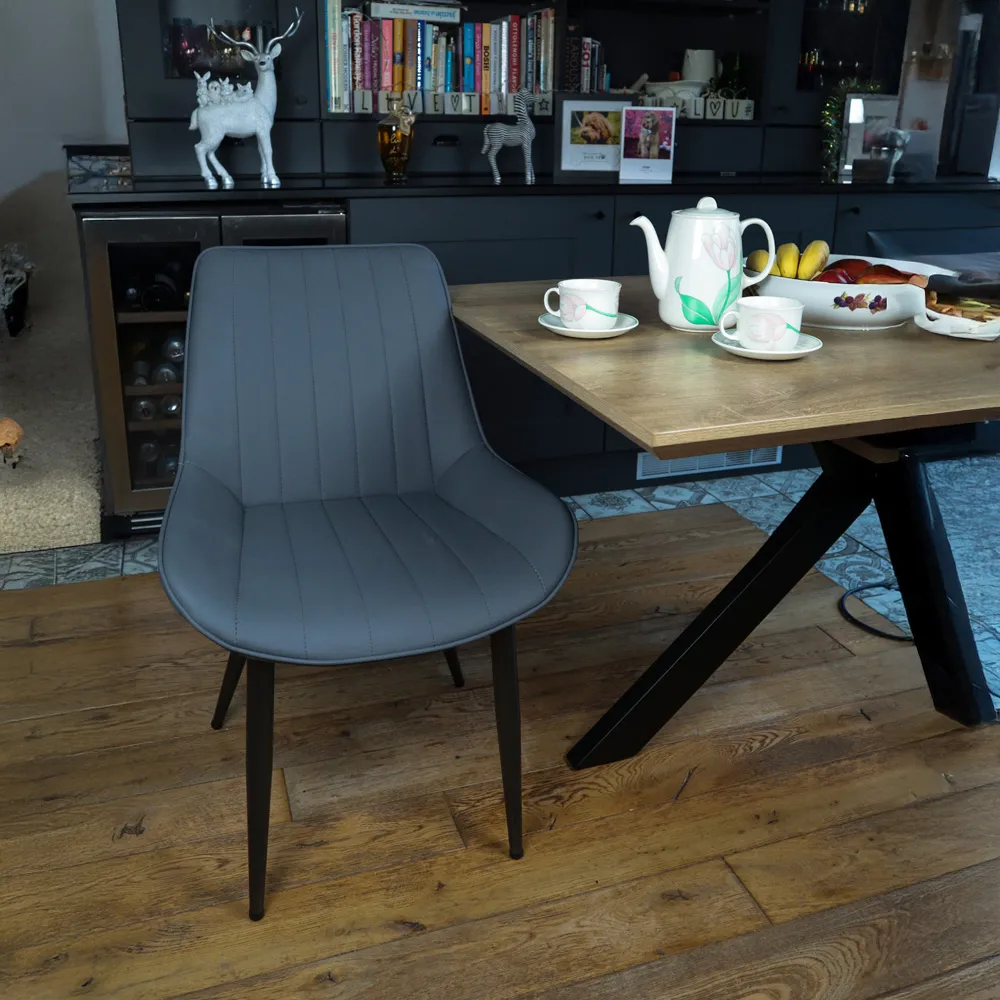 Set of 2 Bucket Style Dining Chairs - Grey, Fabric