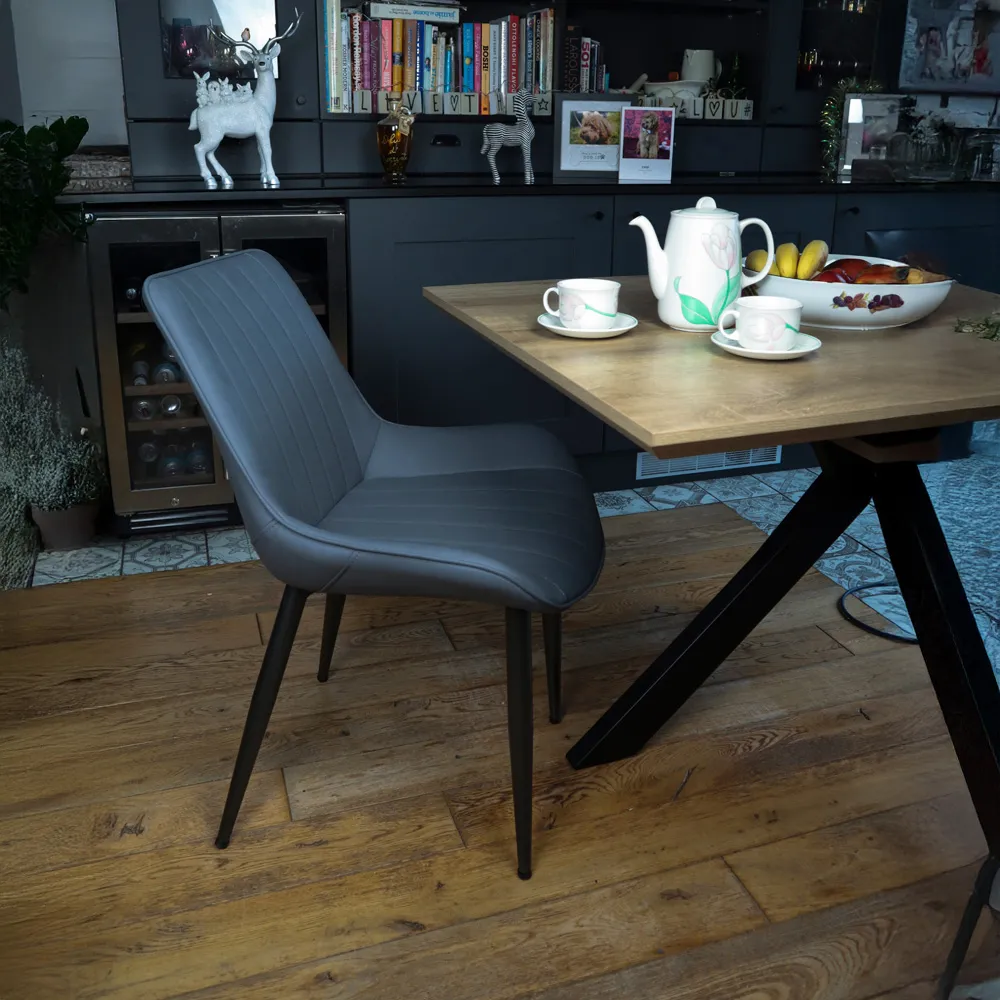 Set of 2 Bucket Style Dining Chairs - Grey, Fabric