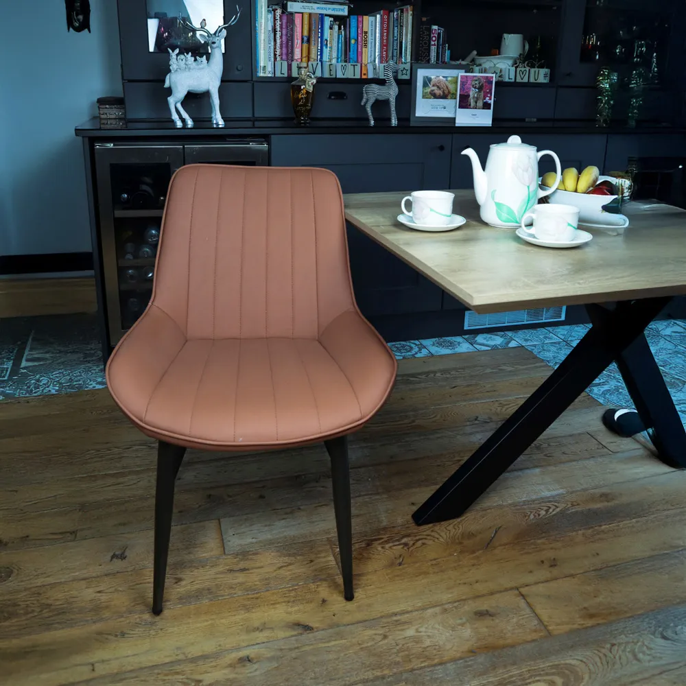 Set of 2 Bucket Style Dining Chairs - Tan, Fabric