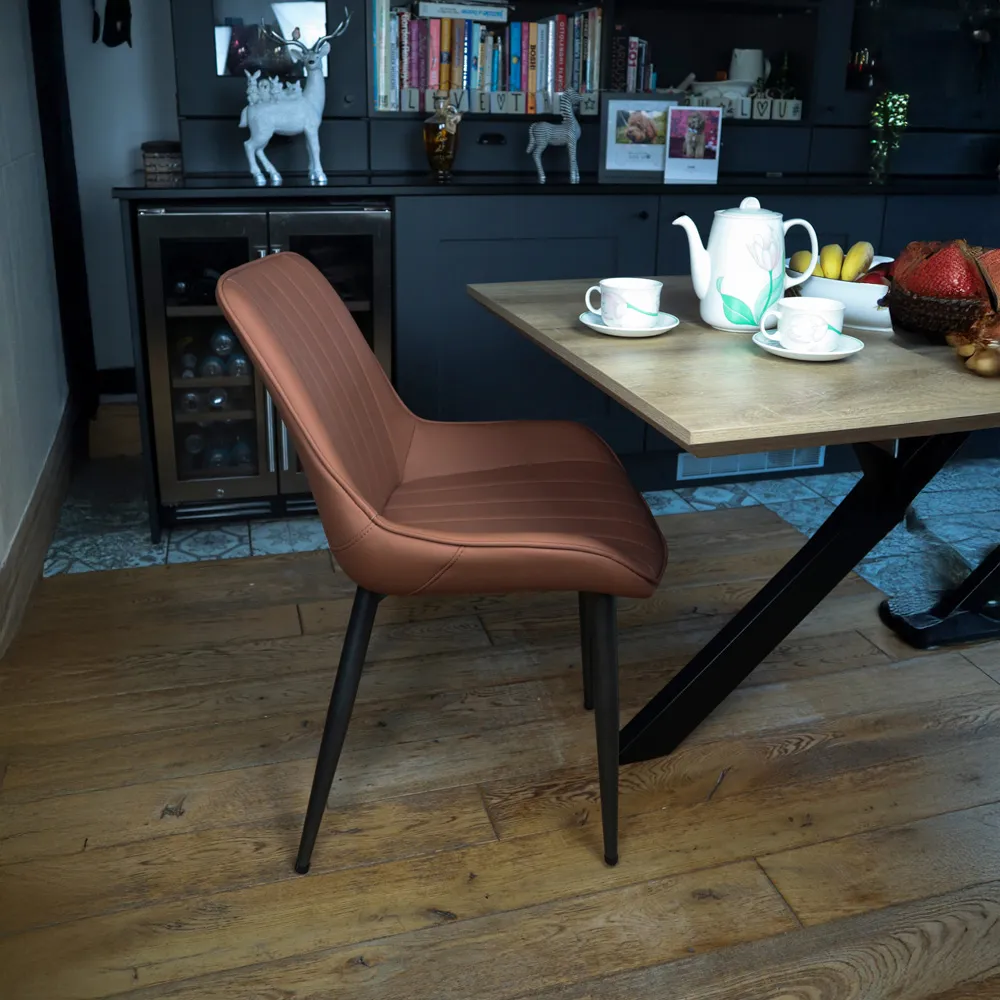 Set of 2 Bucket Style Dining Chairs - Tan, Fabric