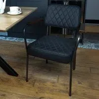 Set of 2 Diamond Stitch Dining Chairs with Armrests - Black
