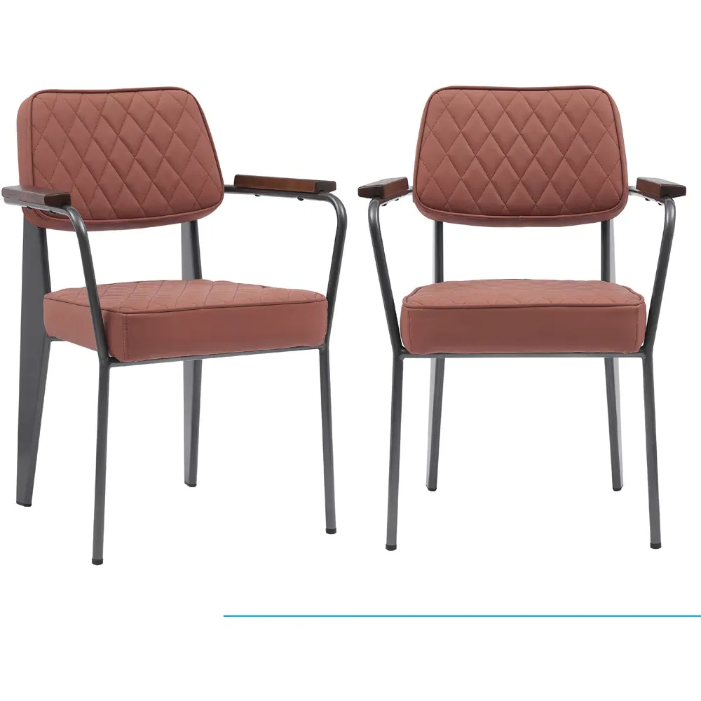 Set of 2 Diamond Stitch Dining Chairs with Armrests - Tan