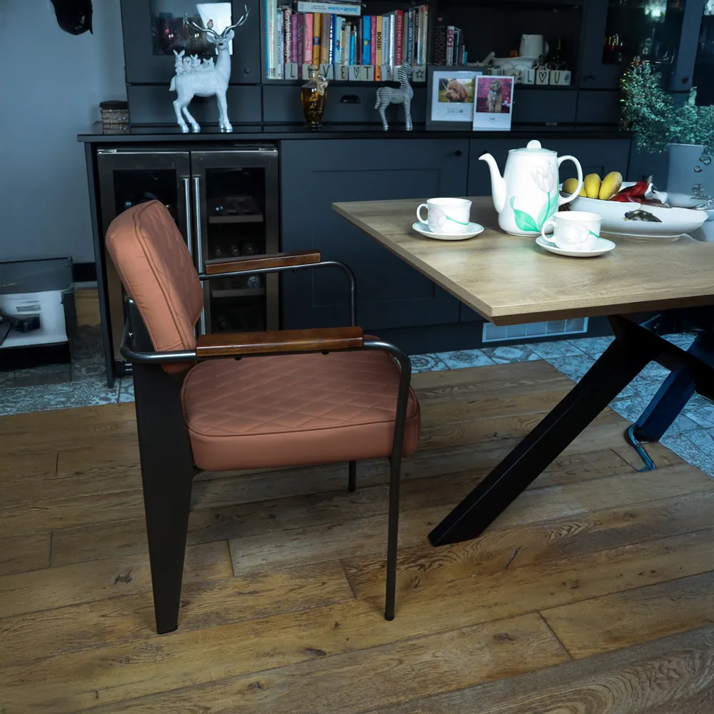 Set of 2 Diamond Stitch Dining Chairs with Armrests - Tan