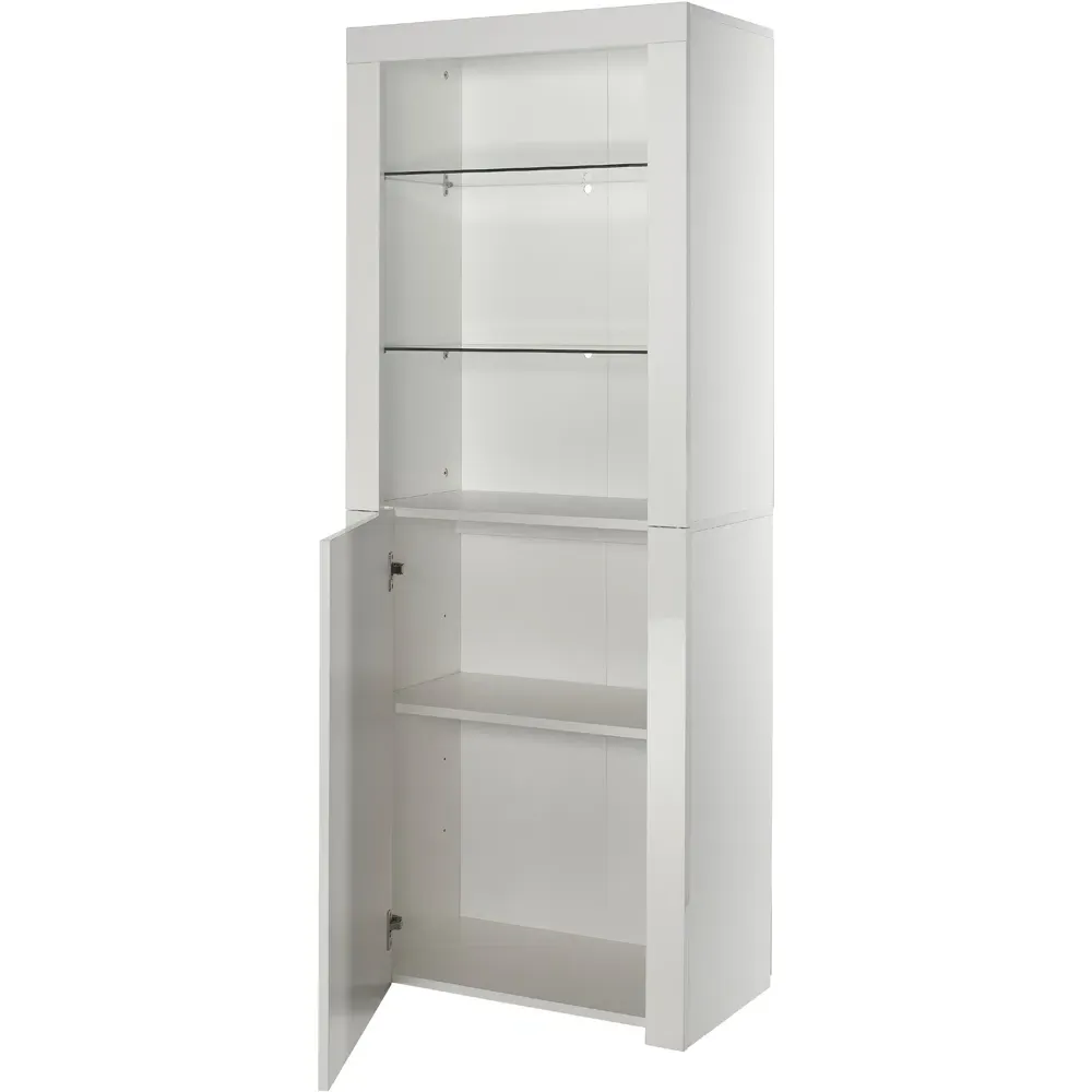 Single Door 3 Shelf Buffet Cabinet with LED - White