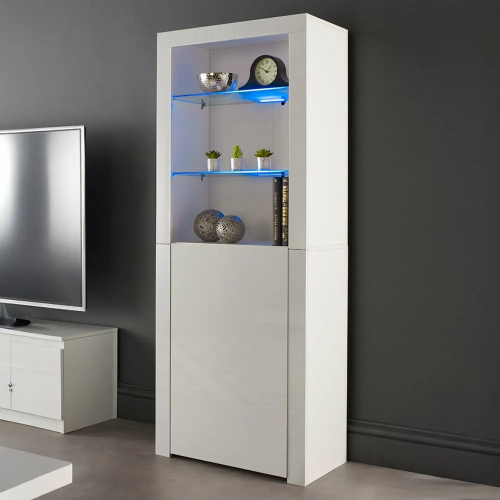 Single Door 3 Shelf Buffet Cabinet with LED - White