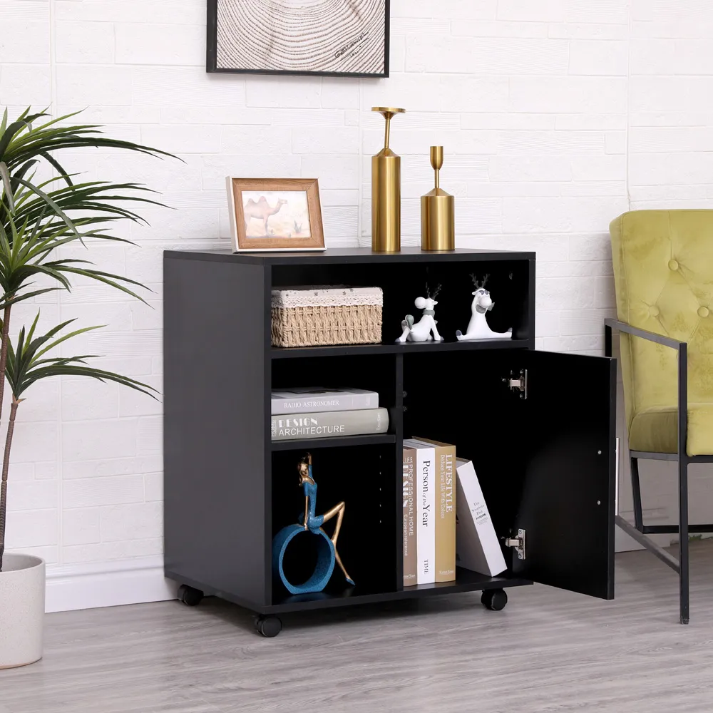 Single Door 3 Shelf Printer Cabinet - Black, MDF