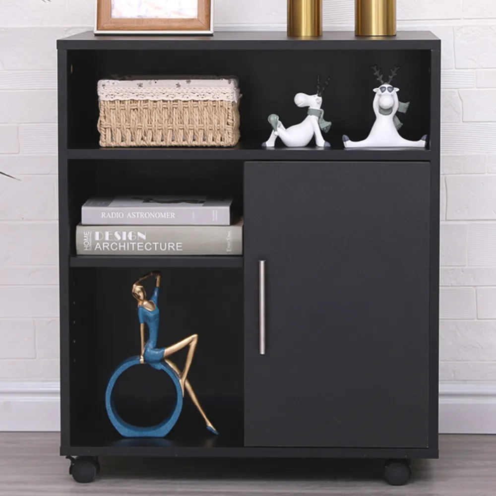 Single Door 3 Shelf Printer Cabinet - Black, MDF