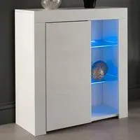 Single Door 3 Shelf Sideboard with LED - White, Matt Gloss