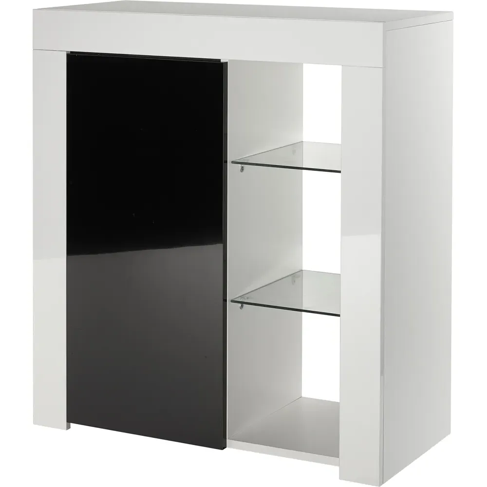Single Door 3 Shelf Sideboard with LED - White, Matt Gloss