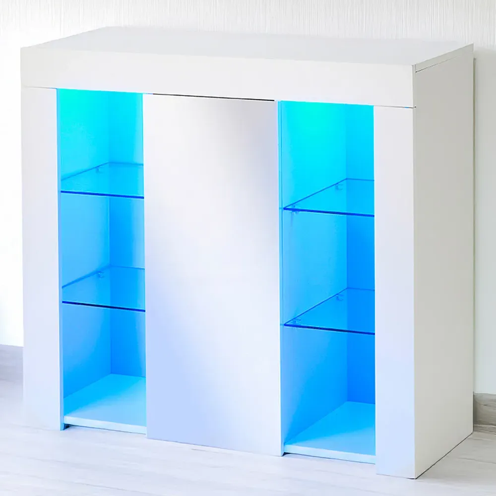 Single Door Buffet Cabinet with LED - White