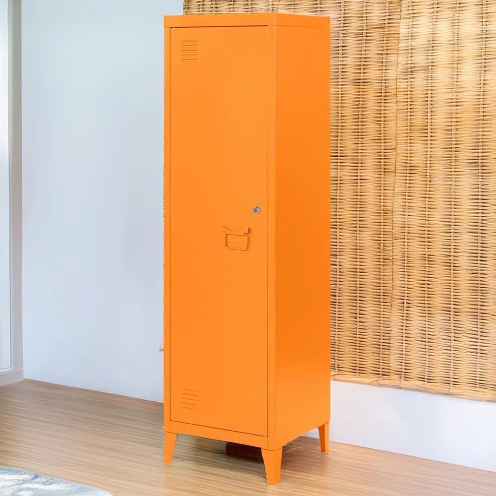 Single Door Locker Cabinet with Lock - Orange, Metal