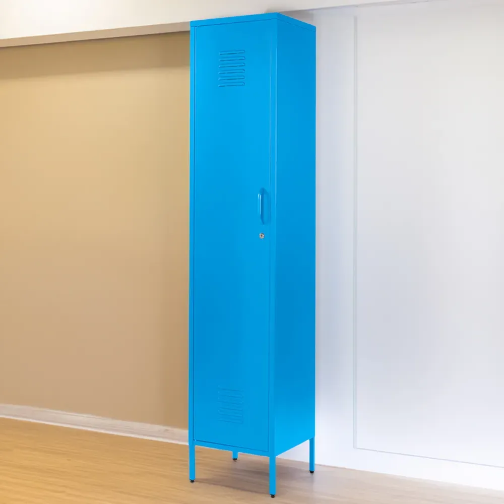 Single Door Tall Locker Cabinet with Lock - Blue, Metal image