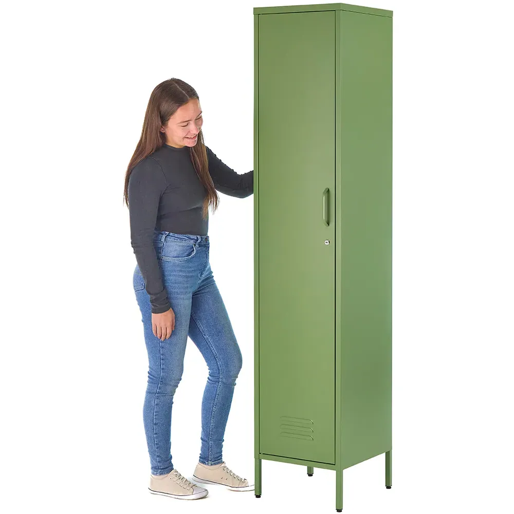 Single Door Tall Locker Cabinet with Lock - Green, Metal