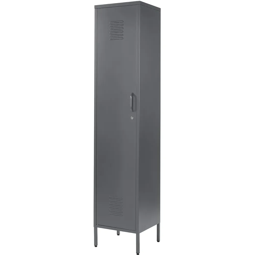 Single Door Tall Locker Cabinet with Lock - Grey, Metal