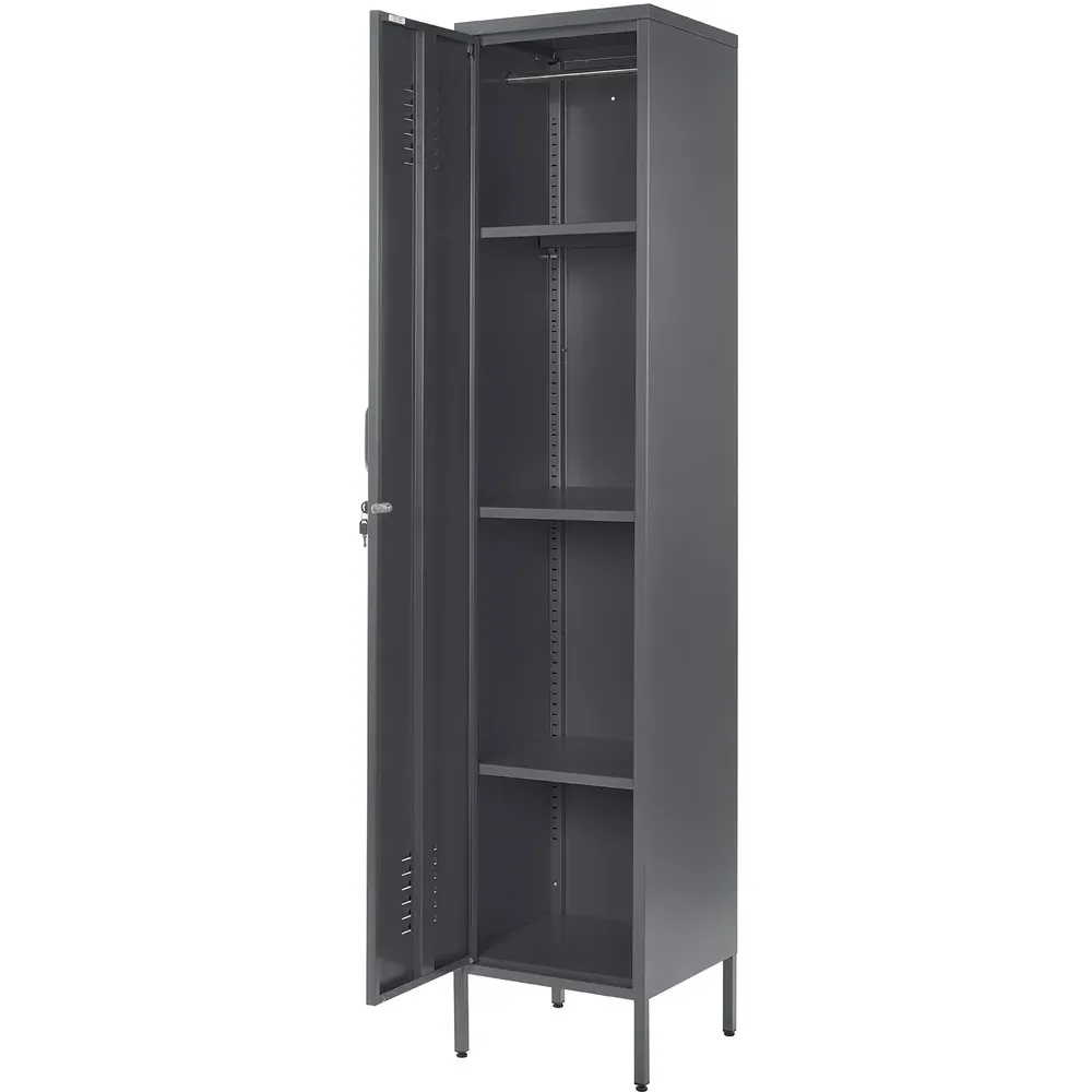 Single Door Tall Locker Cabinet with Lock - Grey, Metal