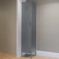 Single Door Tall Locker Cabinet with Lock - Grey, Metal
