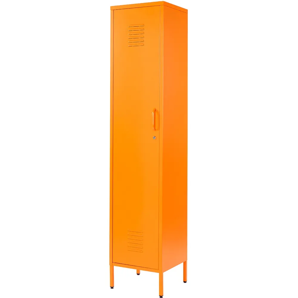 Single Door Tall Locker Cabinet with Lock - Orange, Metal