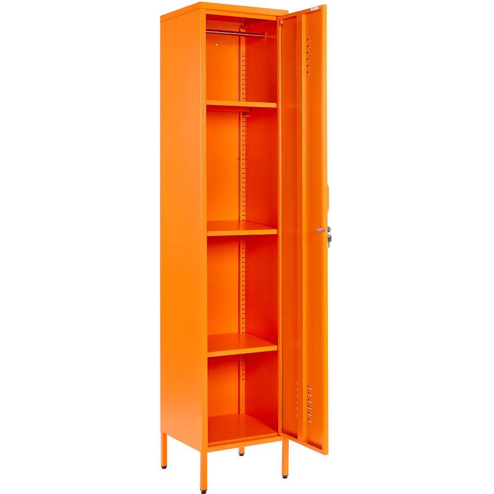 Single Door Tall Locker Cabinet with Lock - Orange, Metal