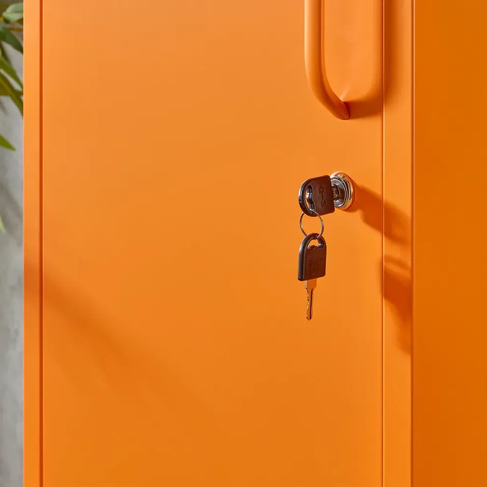 Single Door Tall Locker Cabinet with Lock - Orange, Metal