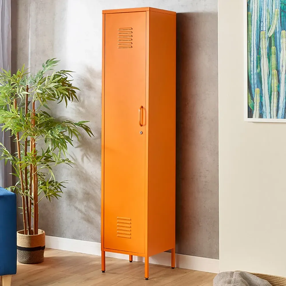 Single Door Tall Locker Cabinet with Lock - Orange, Metal