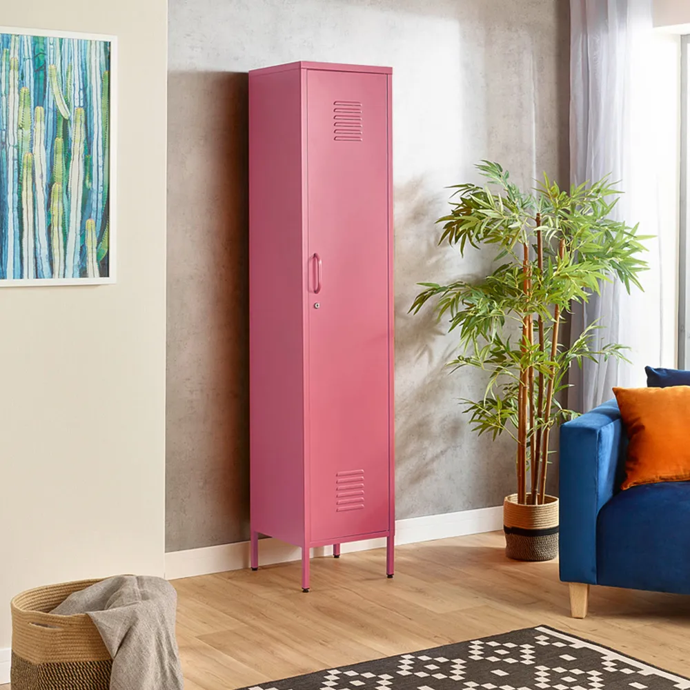 Single Door Tall Locker Cabinet with Lock - Pink, Metal