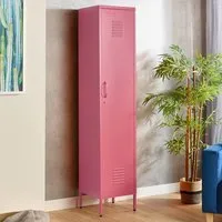 Single Door Tall Locker Cabinet with Lock - Pink, Metal