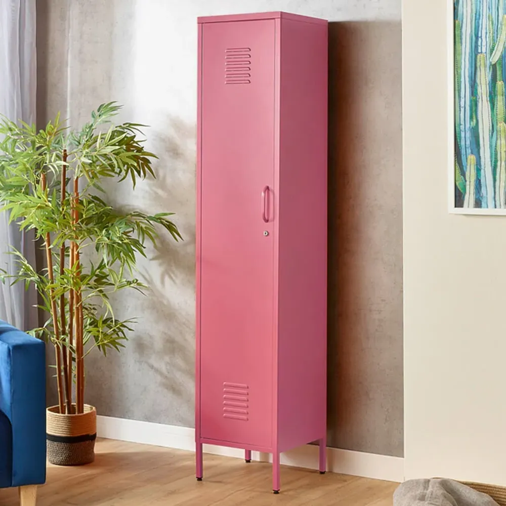Single Door Tall Locker Cabinet with Lock - Pink, Metal