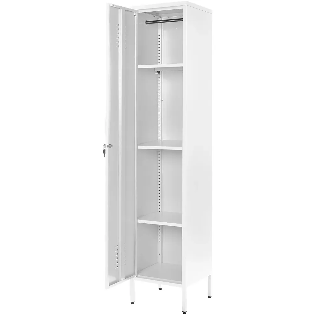Single Door Tall Locker Cabinet with Lock - White, Metal