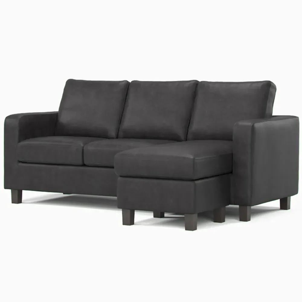 3-Seater Reversible Chaise Sofa - Black, PU Leather