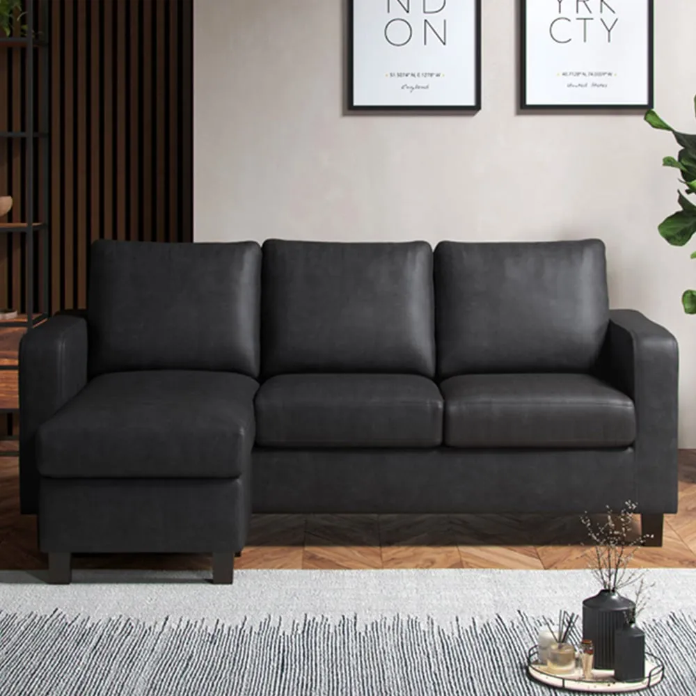 3-Seater Reversible Chaise Sofa - Black, PU Leather
