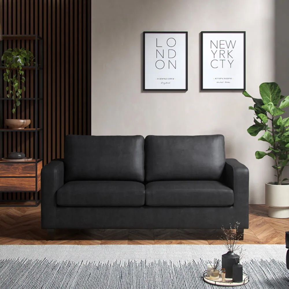 3-Seater Sofa - Black, PU Leather