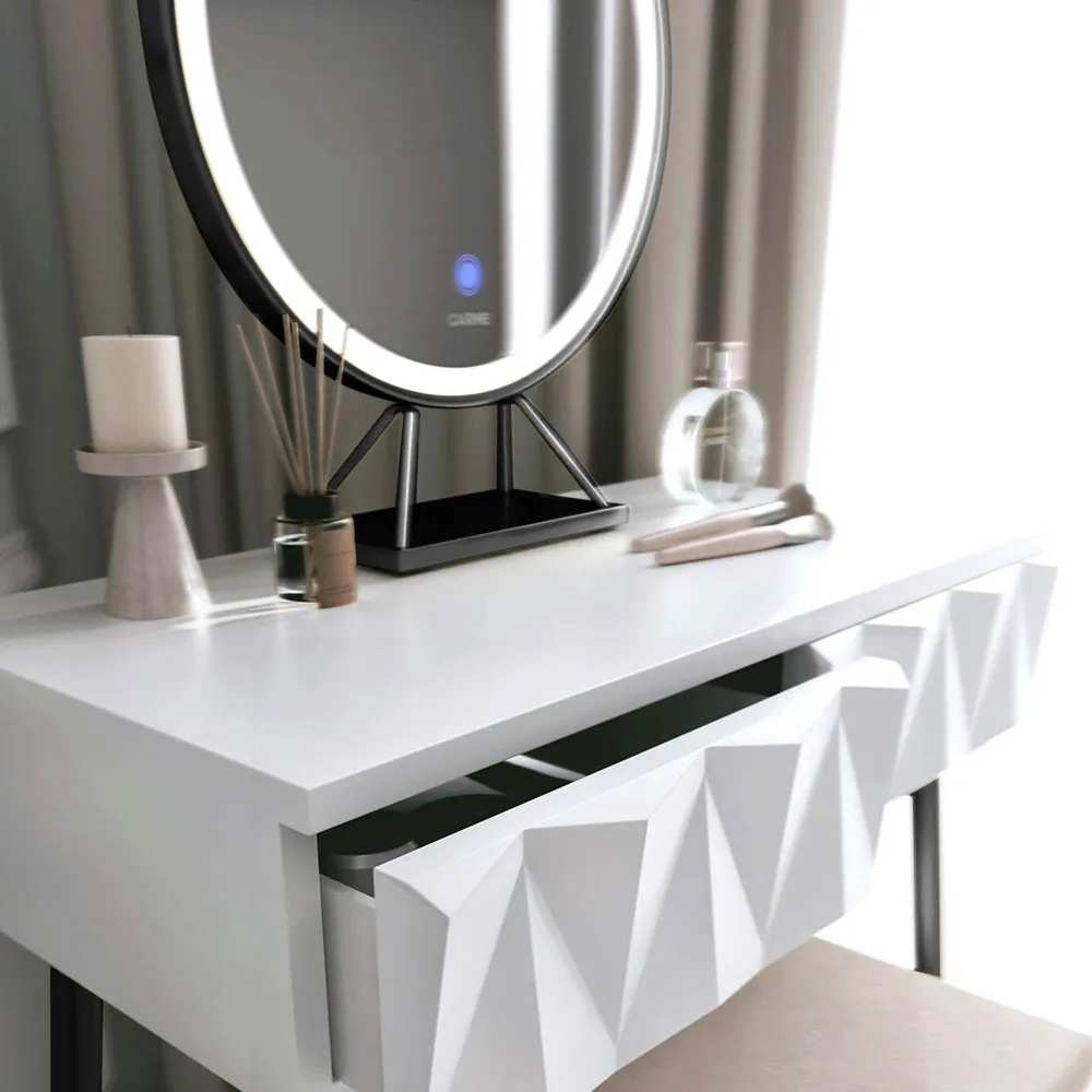 CARME 2 Drawer Dressing Table Set with LED Mirror - White, Black