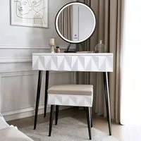 CARME 2 Drawer Dressing Table Set with LED Mirror - White, Black