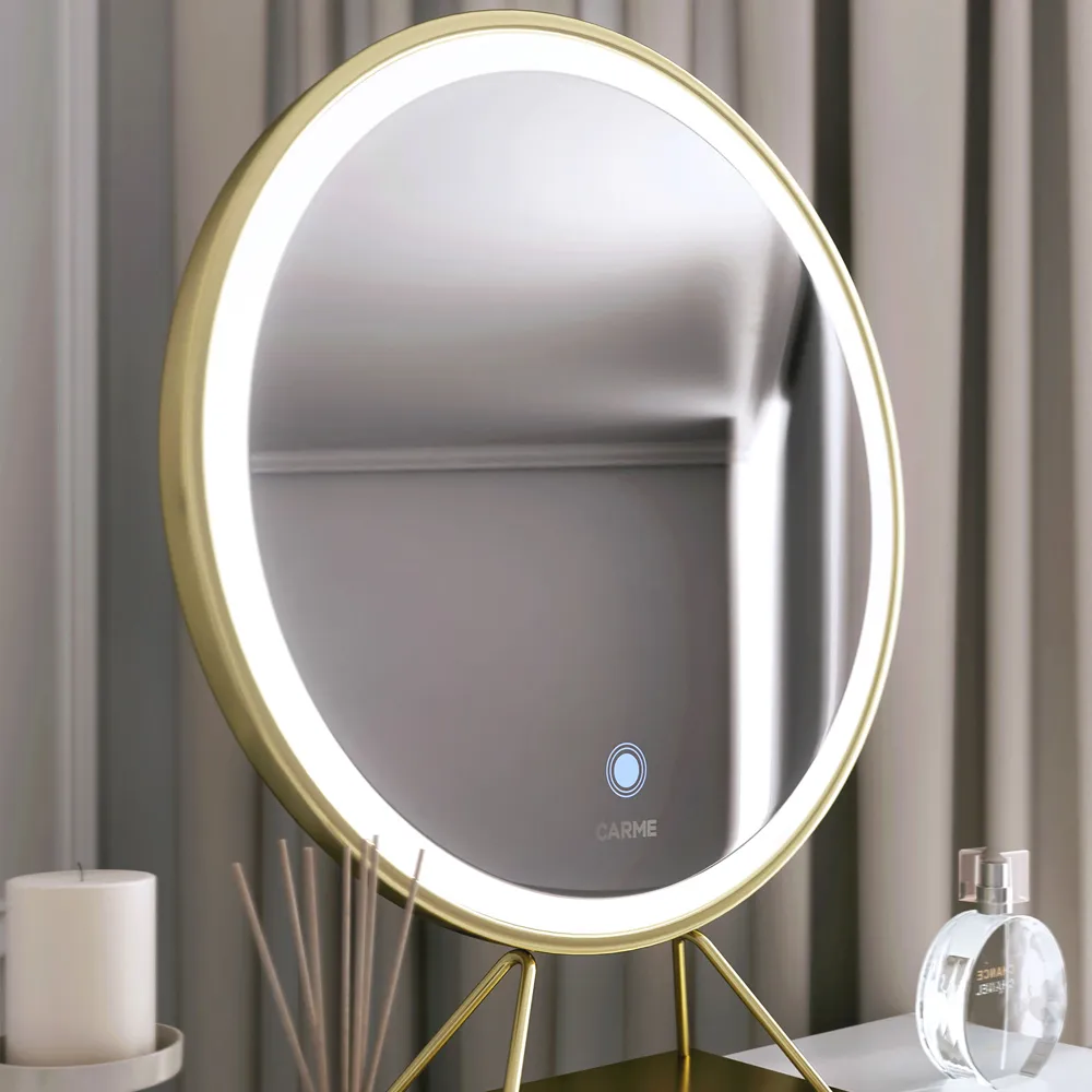 CARME 2 Drawer Dressing Table Set with LED Mirror - White, Gold