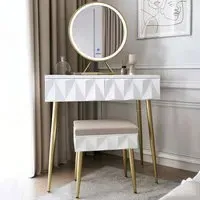 CARME 2 Drawer Dressing Table Set with LED Mirror - White, Gold