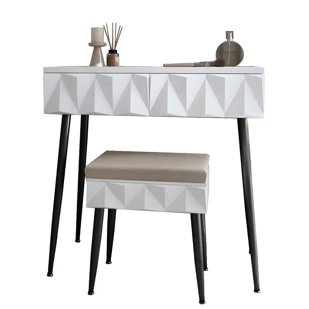 CARME Dressing Table with Padded Stool - White, Black