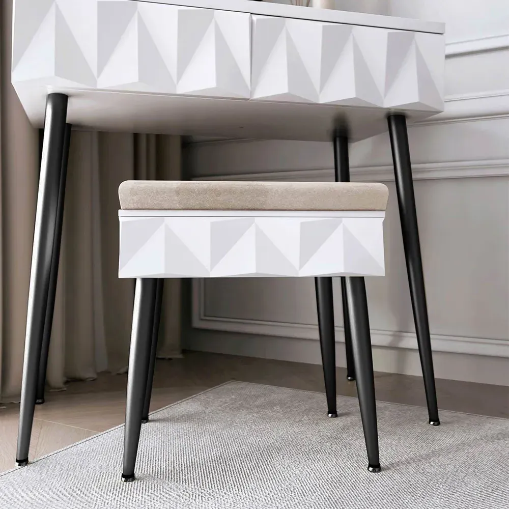 CARME Dressing Table with Padded Stool - White, Black