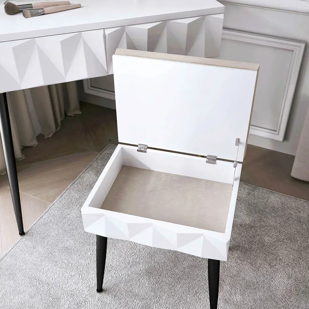 CARME Dressing Table with Padded Stool - White, Black