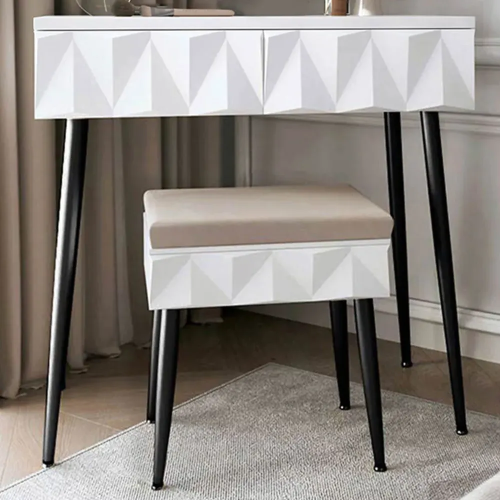 CARME Dressing Table with Padded Stool - White, Black