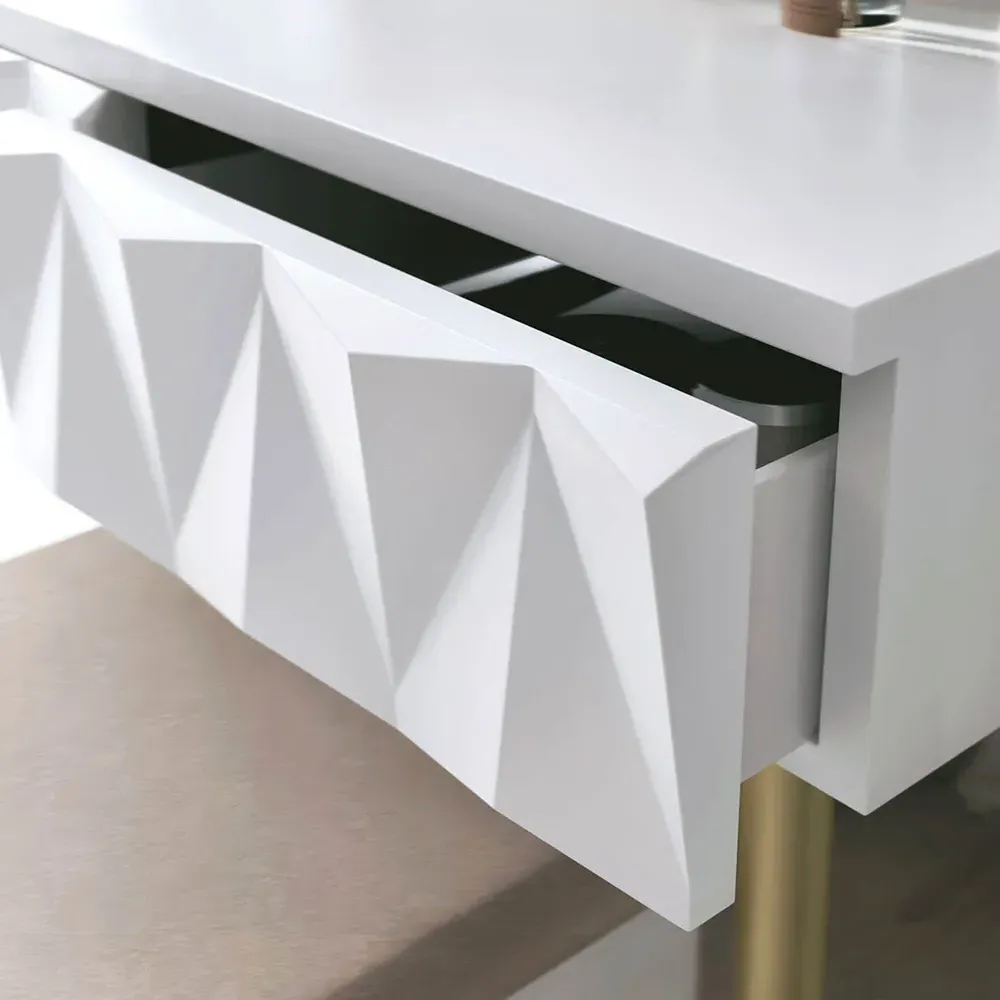 CARME Dressing Table with Padded Stool - White, Gold