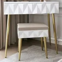 CARME Dressing Table with Padded Stool - White, Gold